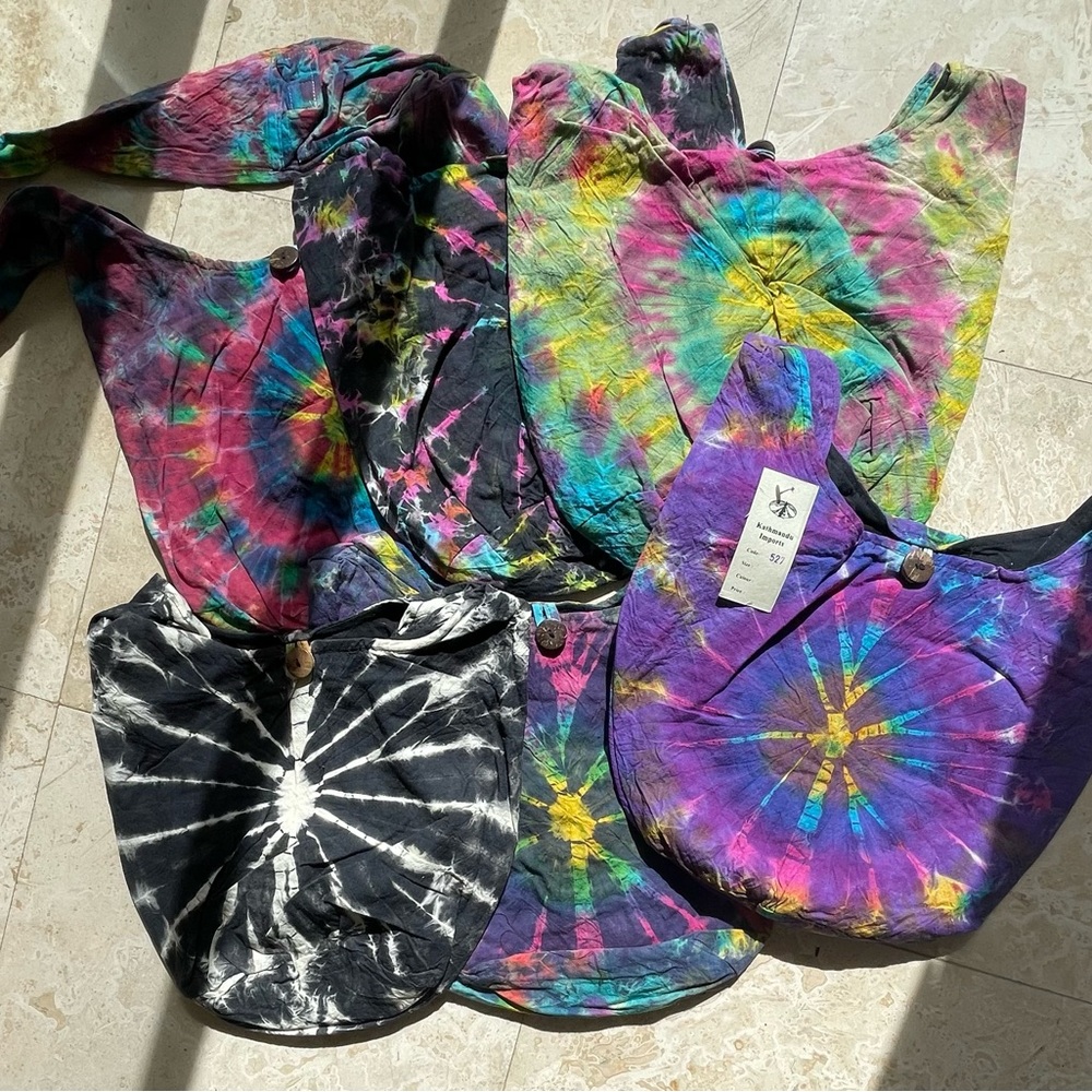 Boho Tie Dye Cotton Crossbody Hobo Bag In Pink AND Blue Brand New - Picture 11 of 13